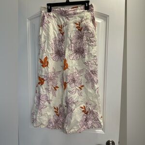 Rachel Roy 100% Linen Wide Leg Cropped Pants culottes Pockets Sz M tropical